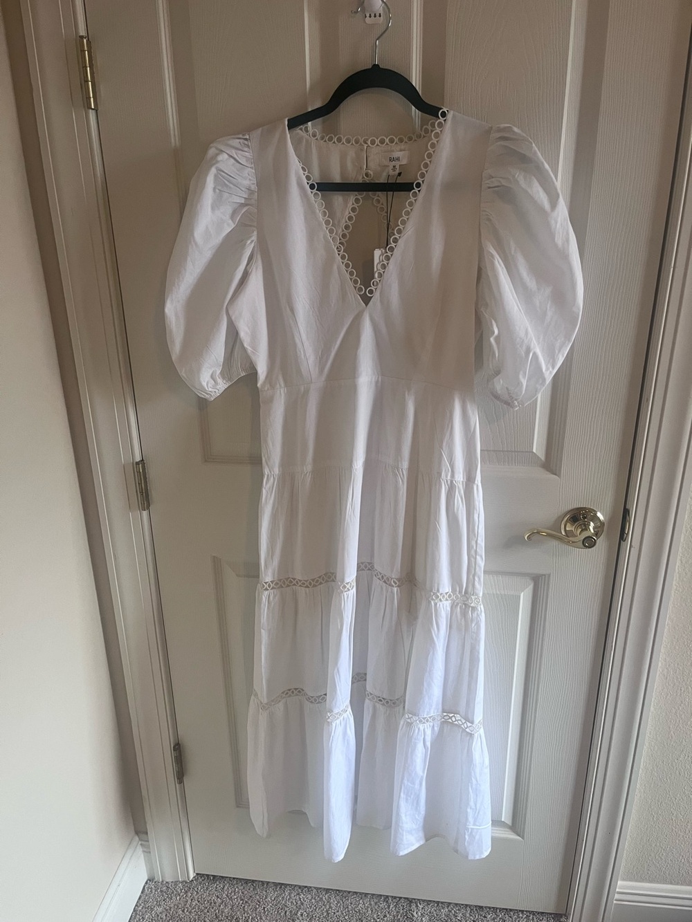NWT Anthropolgie , Rahi , White Poplin Tiered Midi Dress Cottagecore Medium